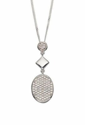 Elements sterlng silver and clear cz pave-set oval drop pendant