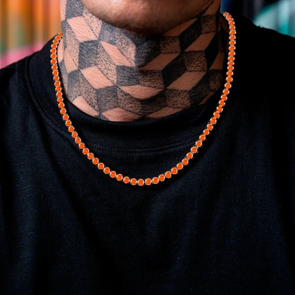 Collar Tenis 22" 5 MM 55 Ct Corte Redondo Zafiro Naranja 14K Chapado en Oro Negro Foto 4 de 4