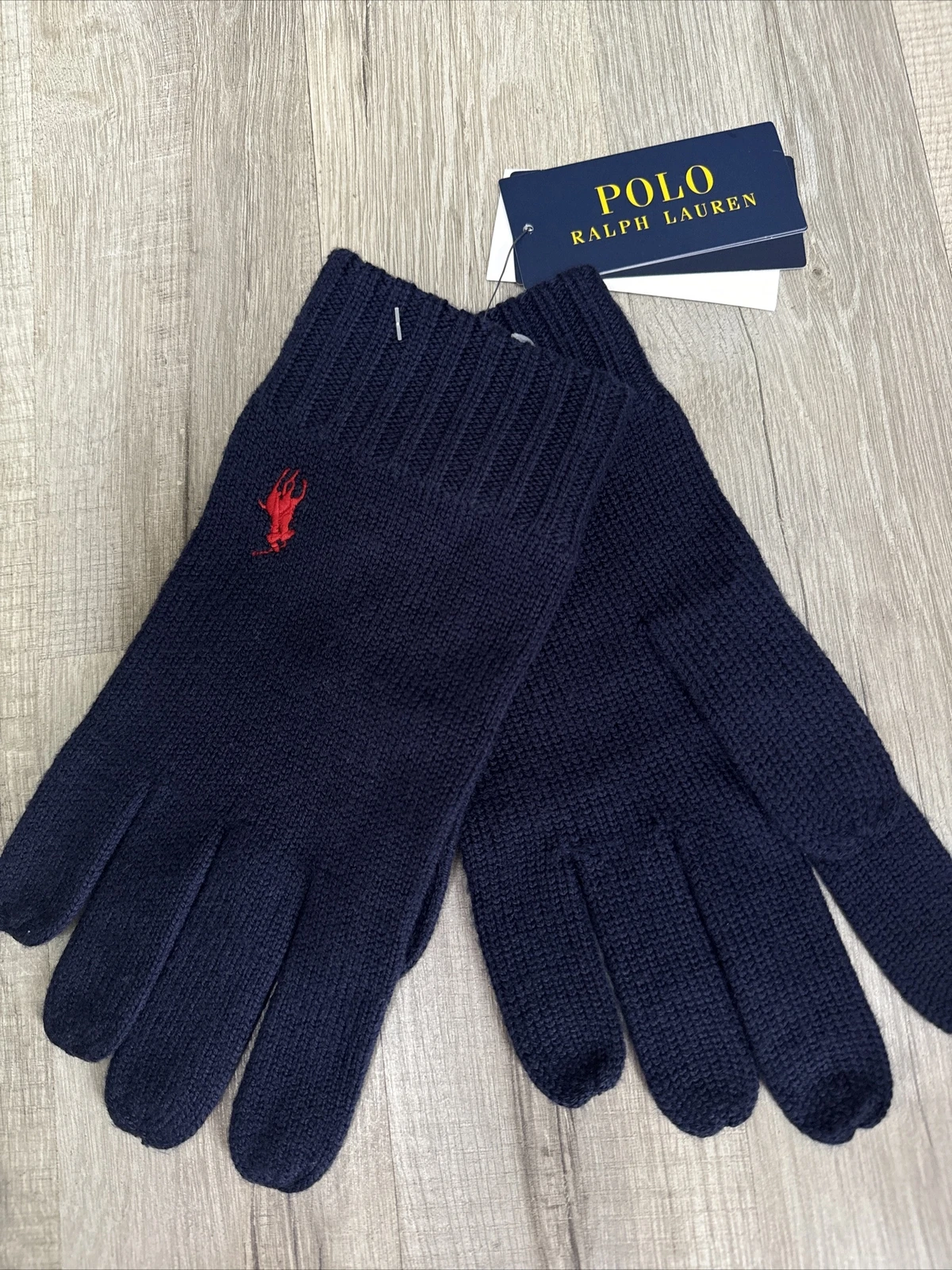 Ralph Lauren Navy Washable Merino Wool Knitted Gloves One Size *BNWT