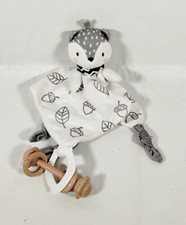 Gray White Fox Acorn Plush Baby Lovey Security Blanket Knotted 10x10 Rattle