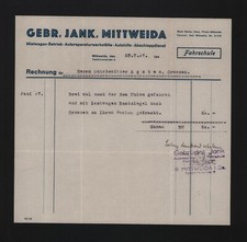 MITTWEIDA Rechnung 1947 Gebrüder Jank Mietwagen-Betrieb Auto-Reparatur-Werkstatt