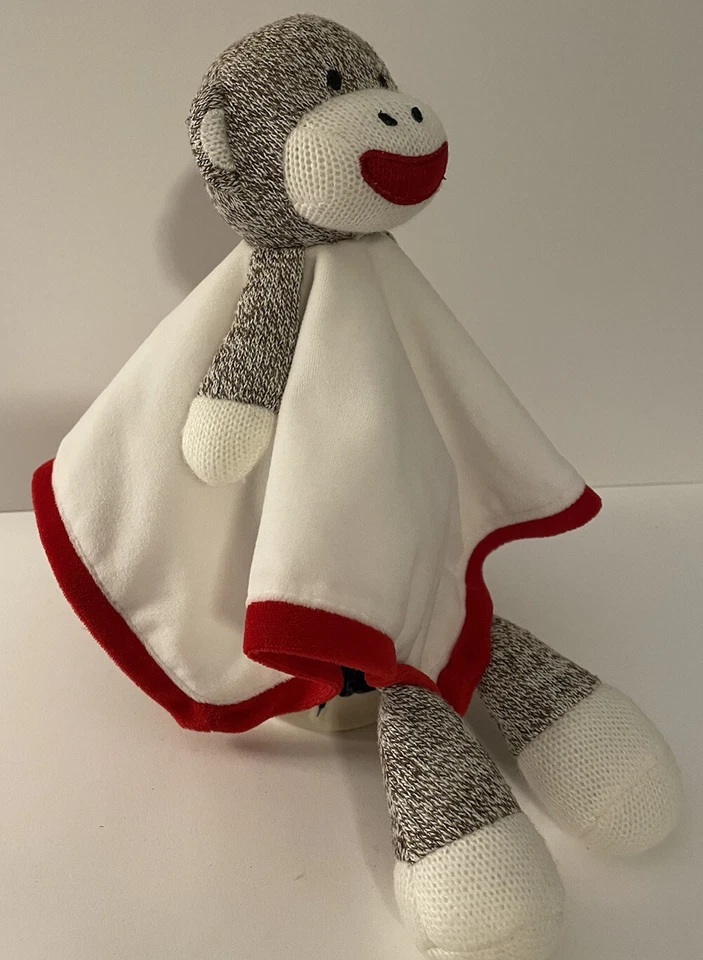 Baby Starters Calcetín Mono Lovey Manta de Seguridad 12”x12” Sonajero Satinado Blanco Rojo Foto 2 de 4