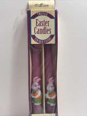 Easter Bunny Candles 10'' Tapers Two Pack Bunny Holding Carrots READ DESCRIPTION