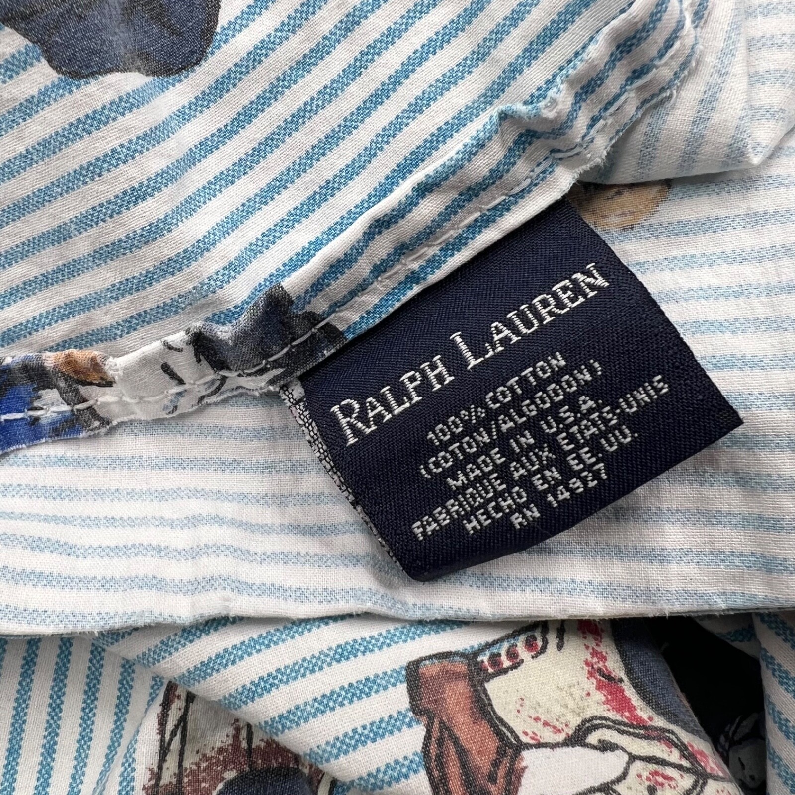 Vintage Polo Ralph Lauren Twin Flat Bed Sheet & Pillowcase Blue Striped