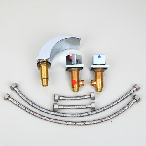 LED 3PCS Bathroom Sink Faucet Waterfall Spout Chrome 2Handles Deck Mount Tub Tap - Picture 9 of 9
