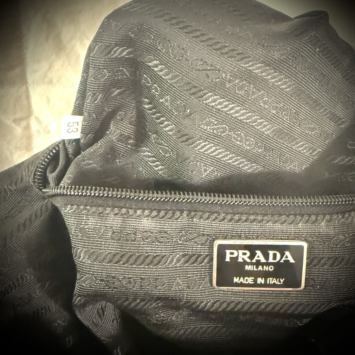 Prada Black Tessuto Nylon Leather Trim Metal Triangle Logo Tote
