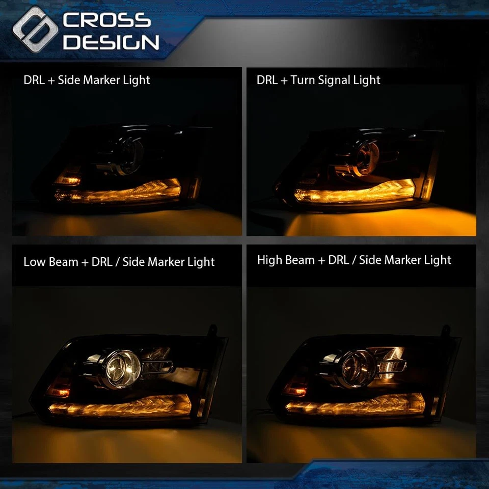 Compatível com 2013-2018 Dodge Ram 1500 2500 3500 LED DRL Project faróis com lâmpada - Imagem 4 de 4