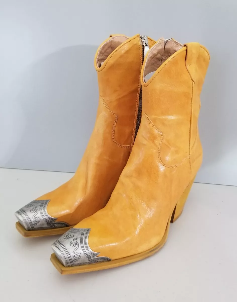 Free People Brayden Western Boots Cognac Yellow Leather Womens