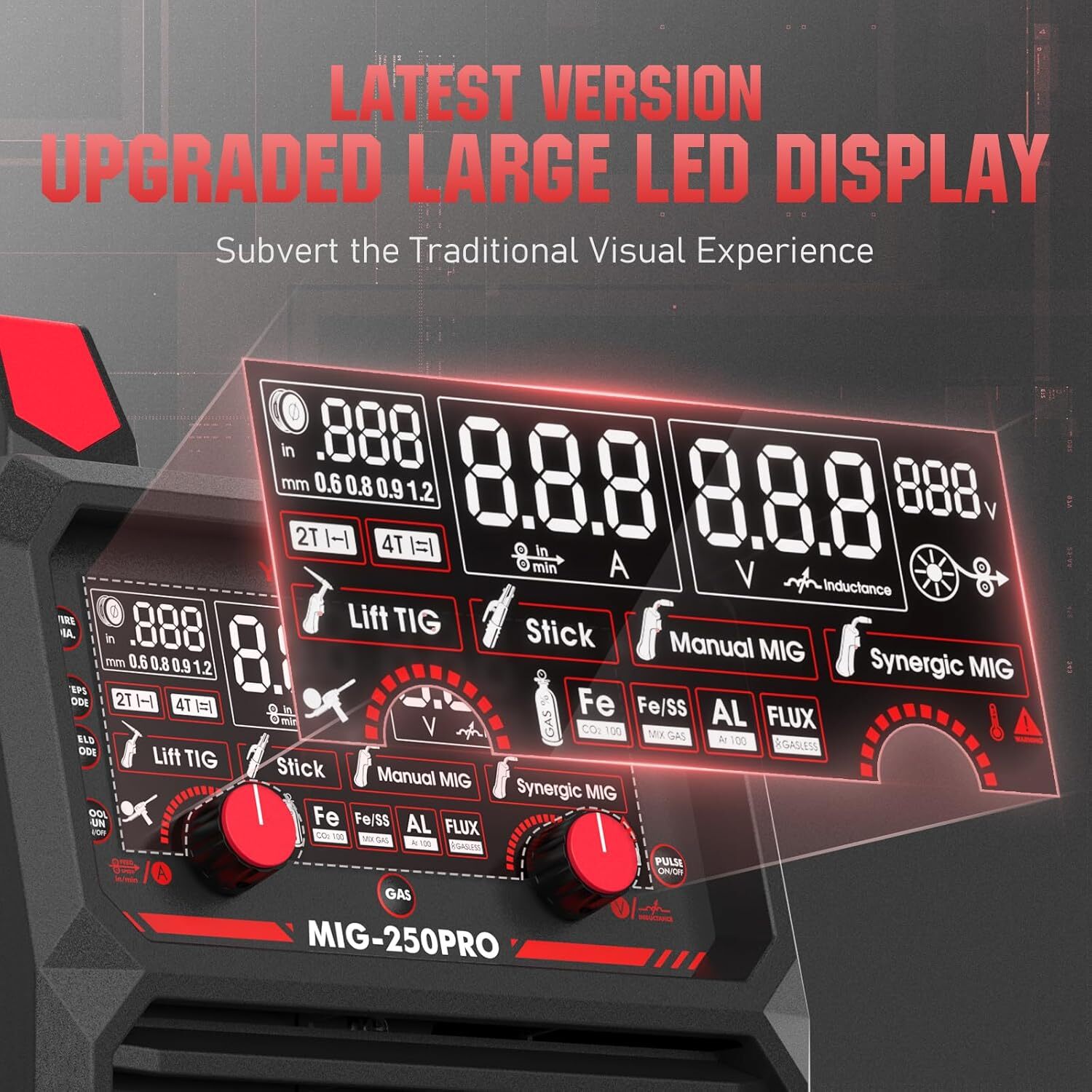 250Amp 220V Digital MIG/Pulsed/Flux/Spool Gun/Lift TIG/Stick 6-In-1 AL -Welder