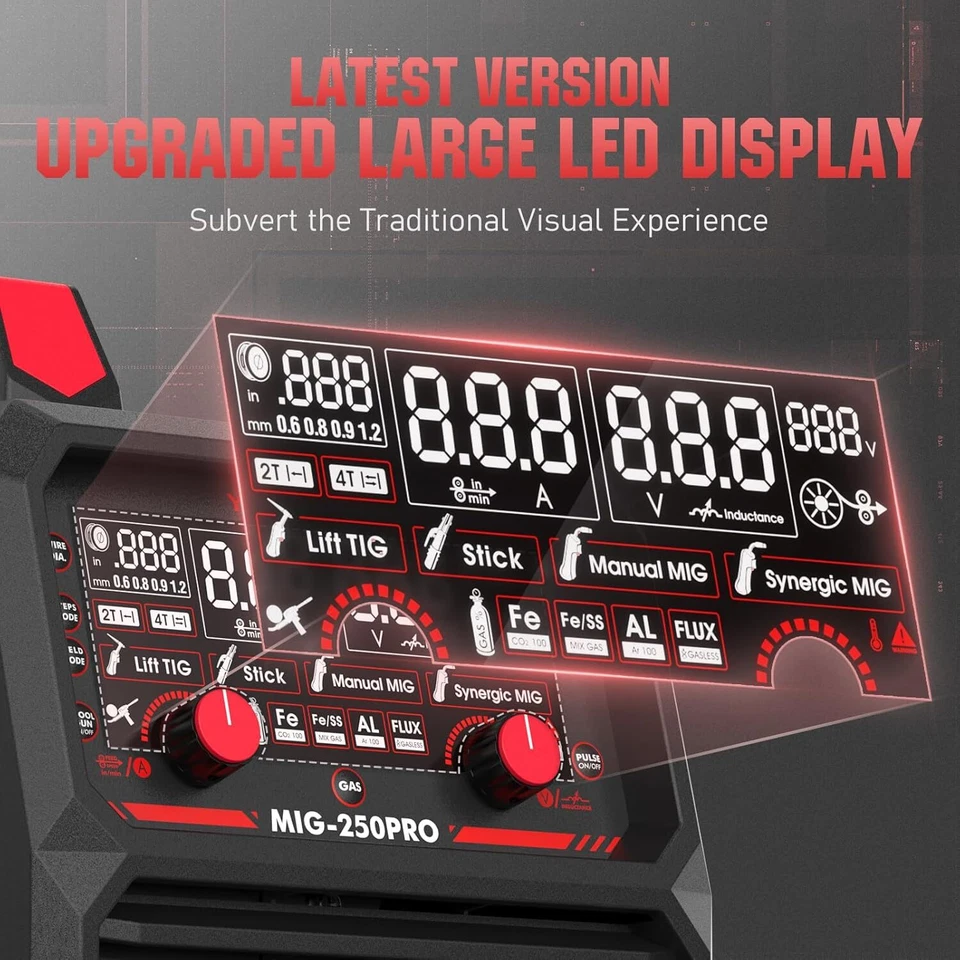 250Amp 220V Digital MIG/Pulsed/Flux/Spool Gun/Lift TIG/Stick 6-In-1 AL -Welder - Image 3 of 4
