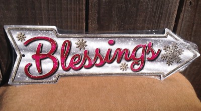 Blessings Snowflakes This Way To Arrow Sign Novelty Metal 17'' x 5''