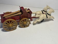 vintage Metal Horse Drawn Cart white horses red wagon