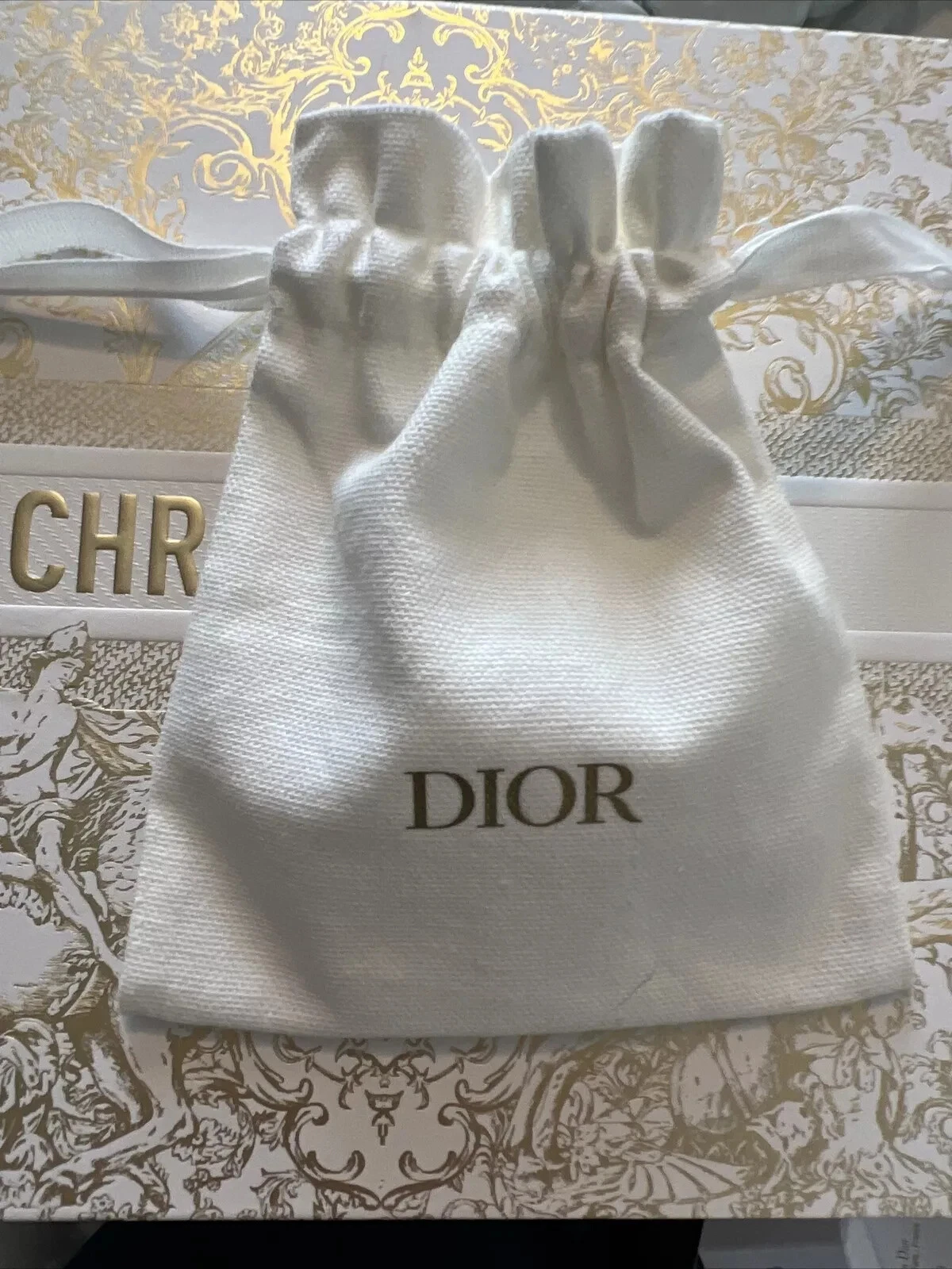 1 pièce Christian Dior blanc mini cordon coton sacs à poussière pochette de rangement pour bijoux