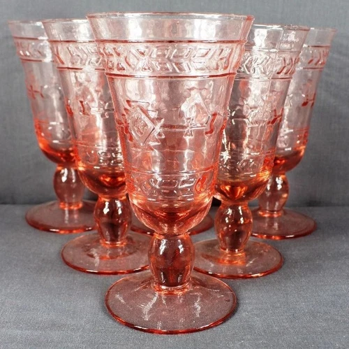 6 Mikasa Studio Nova Adirondack Southwestern Pink Water Goblets Glass Vintage