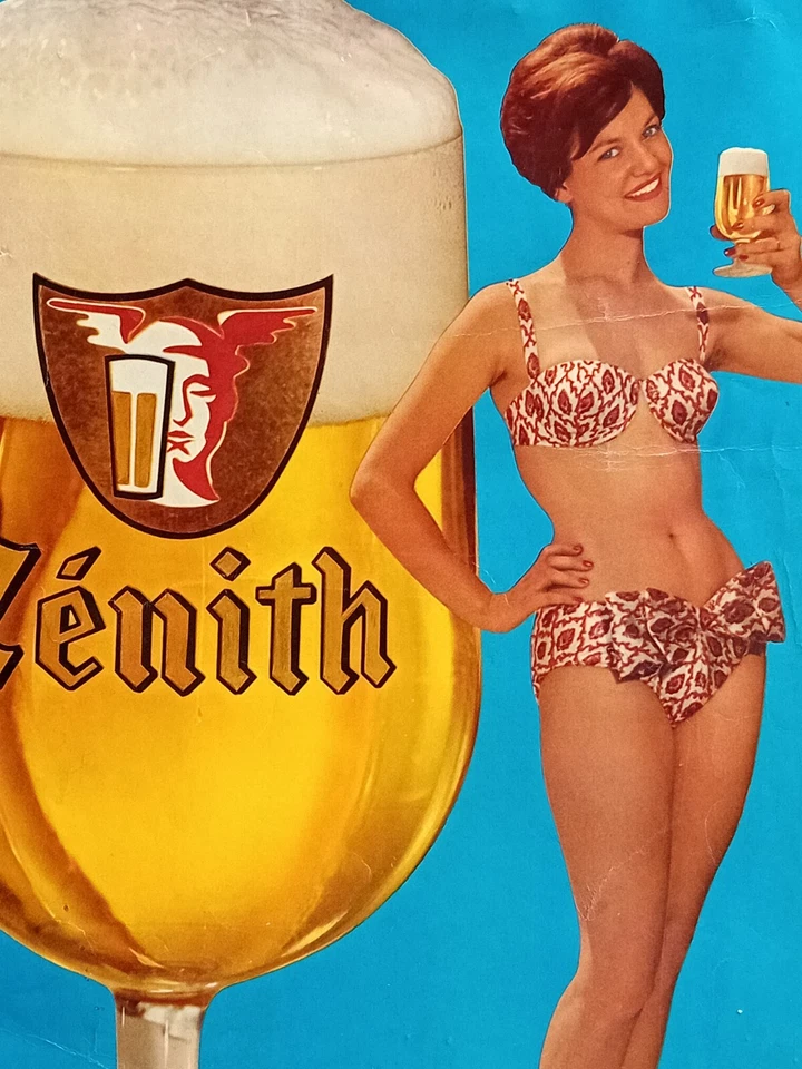 Ancienne affiche publicitaire Bière ZÉNITH brasserie de Marseille - femme PIN-UP - Photo 2/4