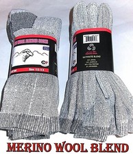 3 / 6 Pairs Mens Soft MERINO Wool Blend Cushioned Gray Thermal Crew Boot Socks