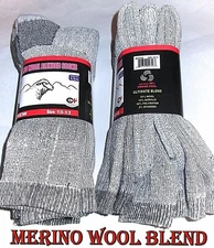 3 / 6 Pairs Mens Soft MERINO Wool Blend Cushioned Gray Thermal Crew Boot Socks 