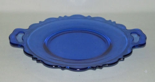 LE Smith Glass MOUNT PLEASANT "Double Shield" Cobalt Blue Two-Hdld Medium Tray