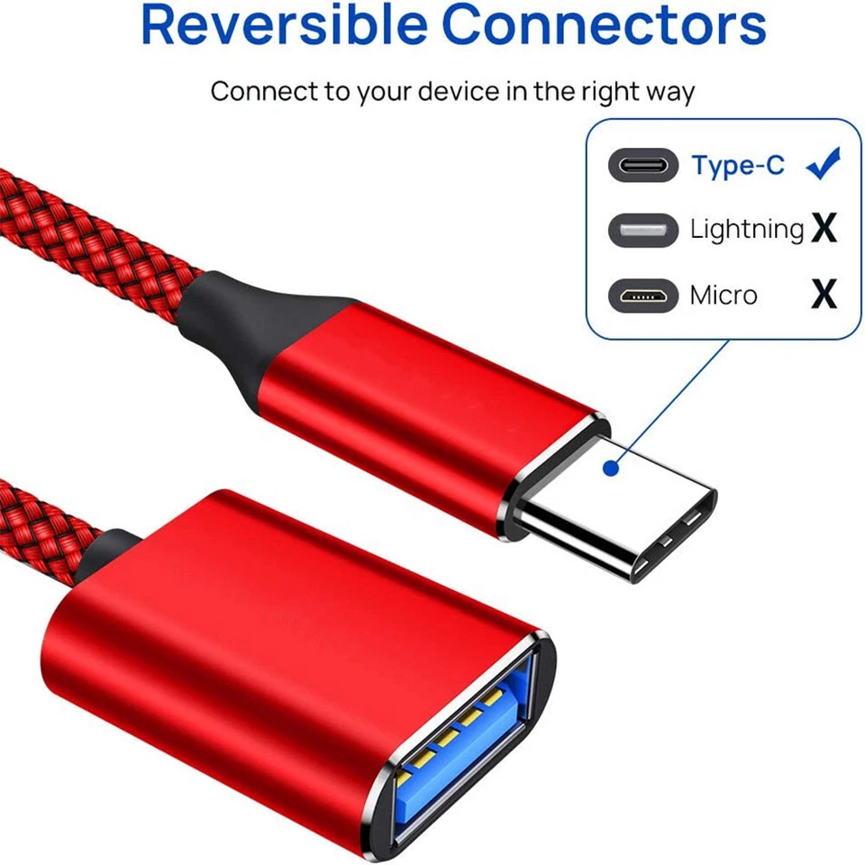 USB-C Type C Male to USB 3.0 Type A Female OTG Adapter Converter Cable Cord 3in - Image 3 of 4