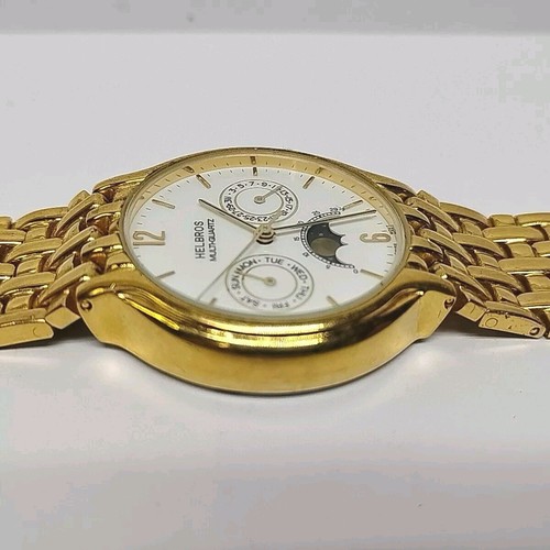Vintage HELBROS 33mm Herren Multi Quarz Mondphase Uhr goldfarben mit neuer Batterie - Bild 9 von 18