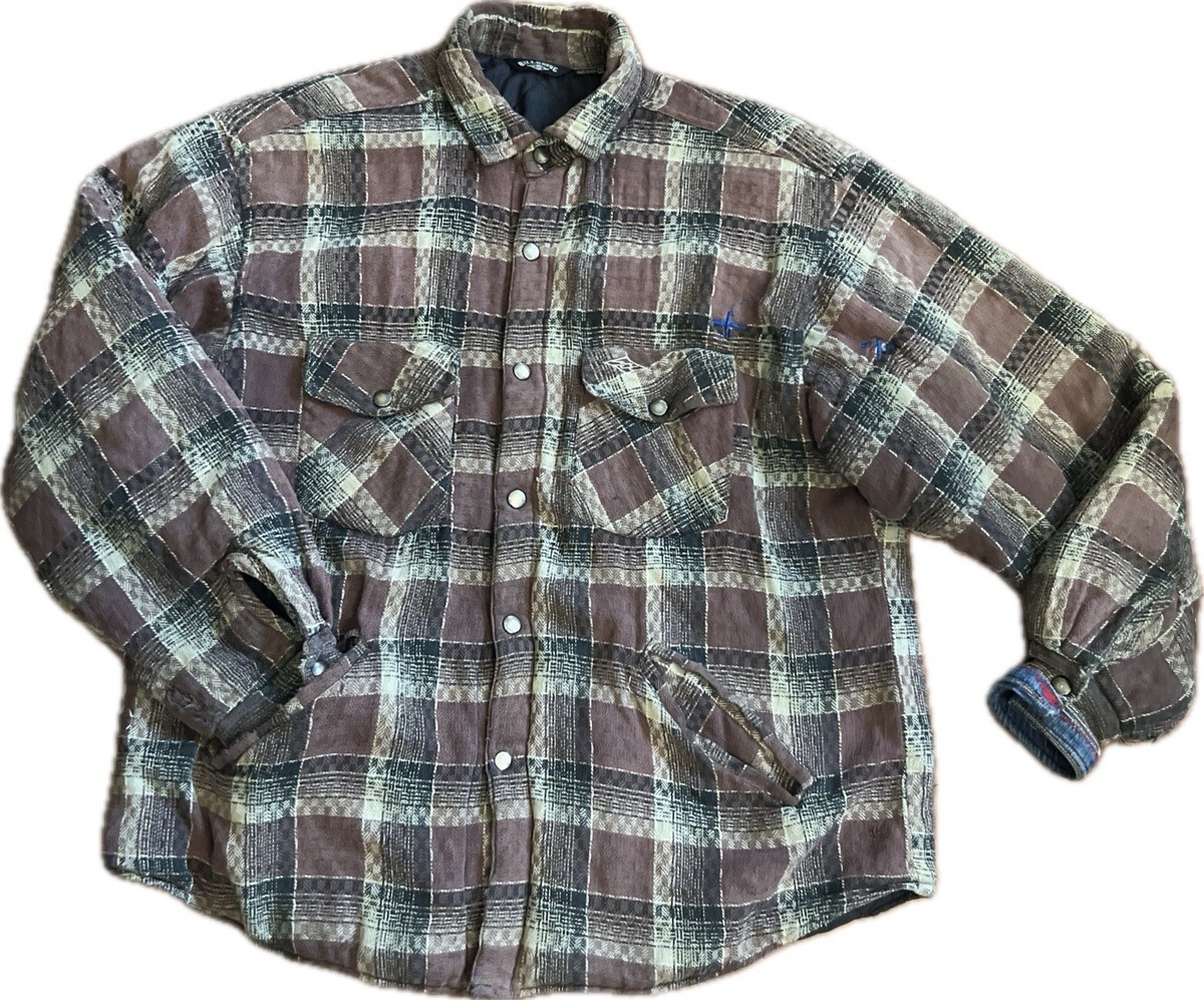 Vintage Billabong Plaid Jacket Men's Medium Brown Snap Button Quilted  Lining EUC