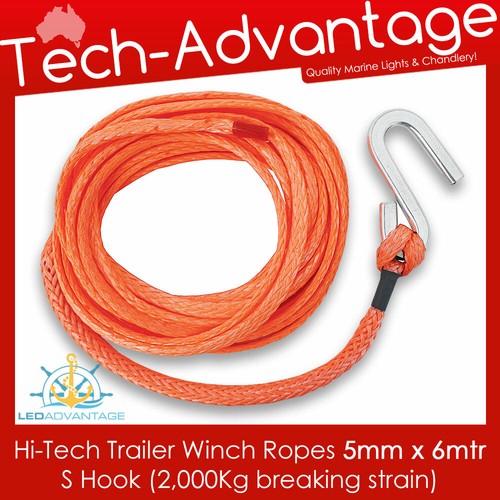 TENOB Hi-Tech Trailer Winch Ropes 5mm x 6mtr - S Hook - Breaking Strain ...