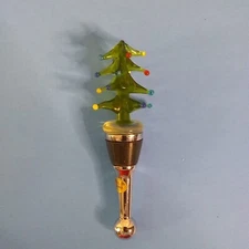 Christmas Tree Wine Bottle Stopper Blown Glass 