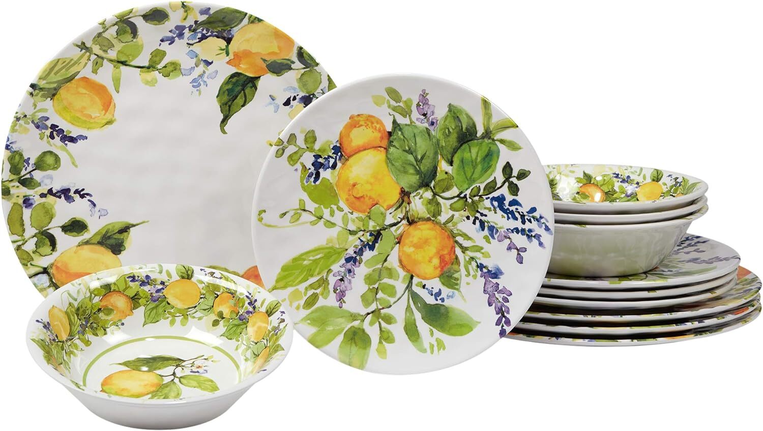 Certified International Lemon Zest 12 pc Melamine Dinnerware Set, Multicolor 