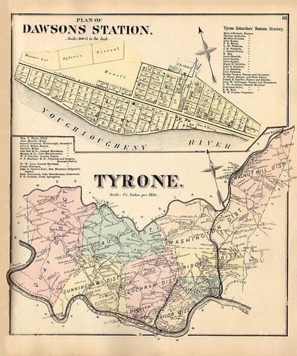 1872 Map of Tyrone Township Fayette County PA Dawson Station - Afbeelding 1 van 3