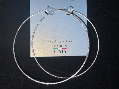 Mia Fiore in Italy Diamond cut 925 Sterling silver 3" Hoop Earrings NWT - Picture 3 of 4