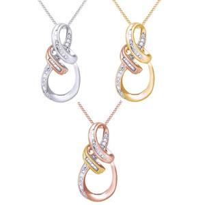Authentic 1/10 Ct Round Cut Diamond 14K Gold Plated Swirl Pendant Necklace W/Chain $716.72