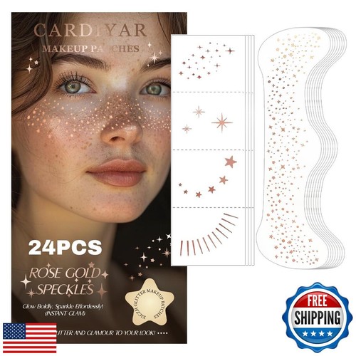 Glitter Freckles Face Tattoo - 24PCS Waterproof Gold Temporary Sparkle Patche