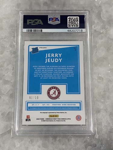 2020 Panini Chronicles Donruss Optic JERRY JEUDY GOLD RC AUTO #/10 PSA 9 Broncos - Picture 2 of 2
