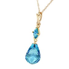 14K. SOLID GOLD NECKLACE WITH NATURAL BLUE TOPAZ Yellow Gold 