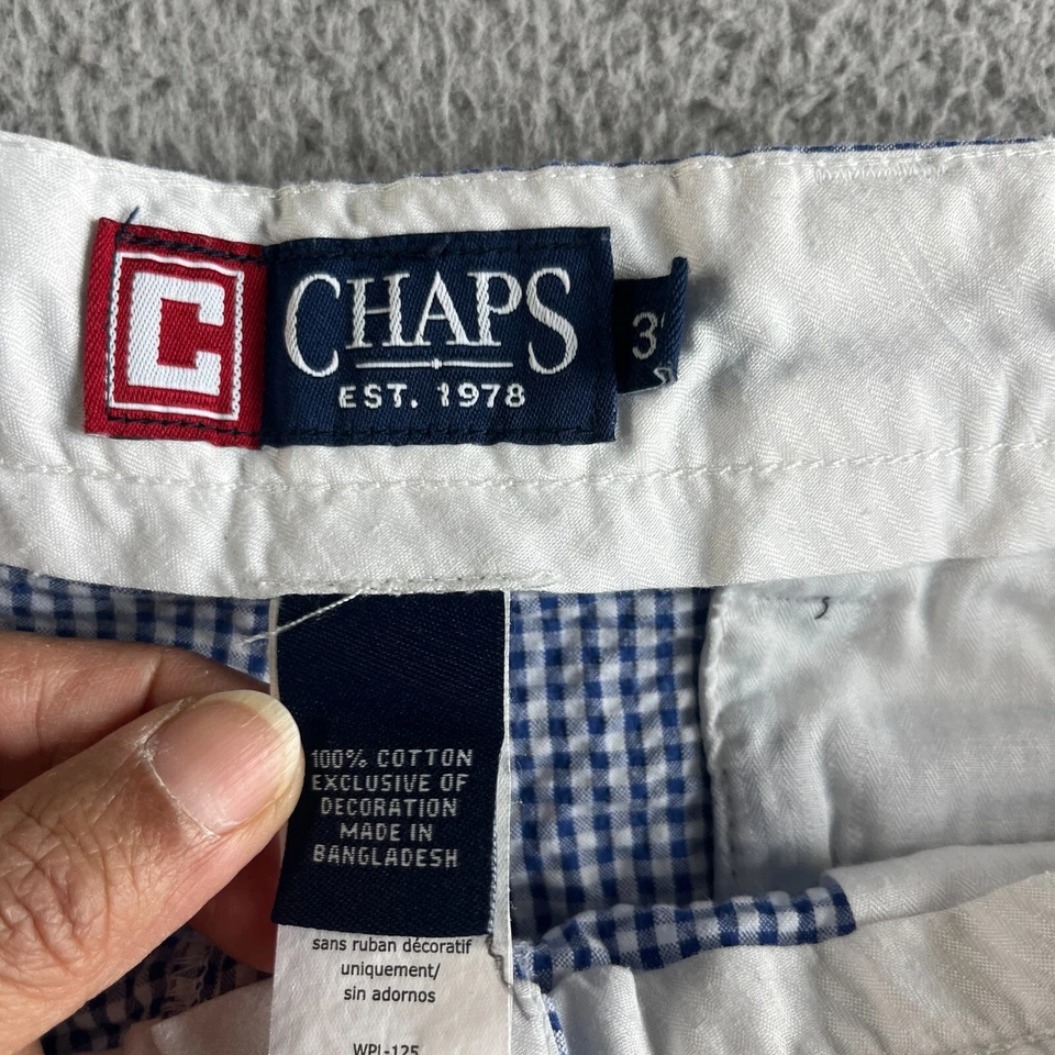 NUEVO Ralph Lauren Chaps Pantalones Cortos Para Hombres 36 (Se Ajusta a 37) Azul Chino Seersucker Golf Playa Foto 4 de 4