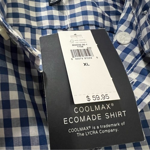 Gap Herren XL blau weiß Gingham Coolmax Ecomade Popeline Button Down Hemd Neu mit Etikett B2 - Bild 3 von 5