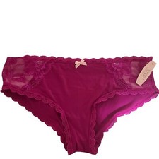 NWT Victoria's Secret Vintage Hip Hugger Panties S/P Lace Trim Bow Hot Pink