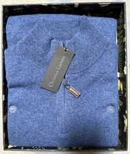 Christian Lacroix 100% 2 Ply Men’s Large cashmere sweater In Gift Box Med Blue
