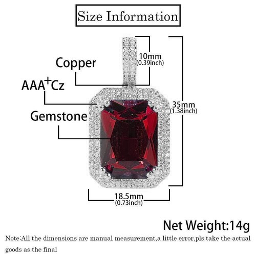 AAA+ BRASS RED GEMSTONE LUXURY PENDANT & 18" ~ 24" ROPE CHAIN NECKLACE JEWELRY - Picture 15 of 19