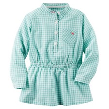 Carters Girl Aqua Gingham Long Sleeve Button Tunic Dress Pullover Top Blouse 5T