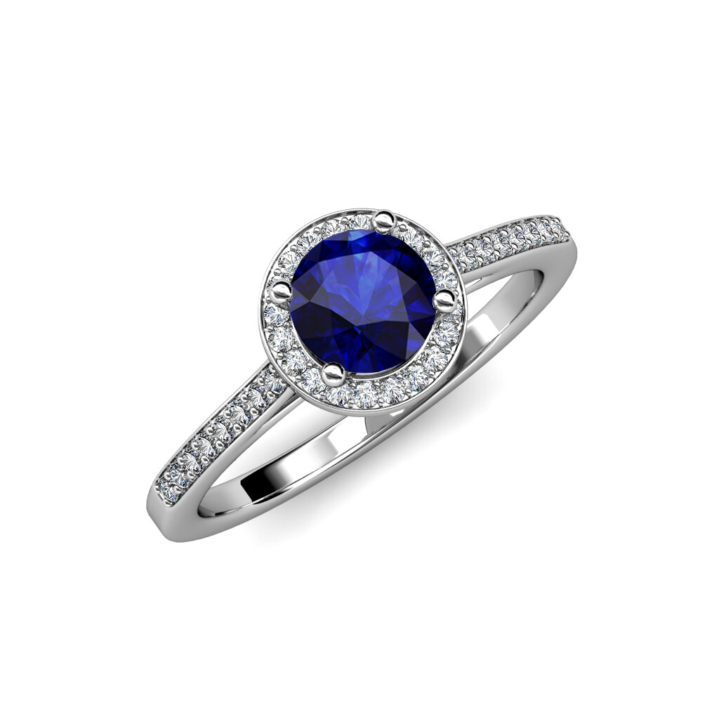 1 1/4 ctw Round Blue Sapphire and Diamond Halo Engagement Ring 14K