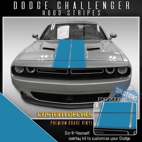 For 2008+ Challenger Hood Rally Racing Stripes Graphic Decal Overlay Matte Vinyl - Picture 20 of 23