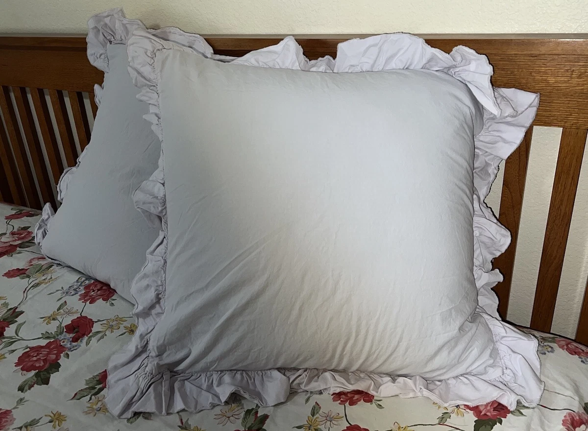 2 Piu Belle Pale Lavender European Euro Pillow Shams Raw Ruffle