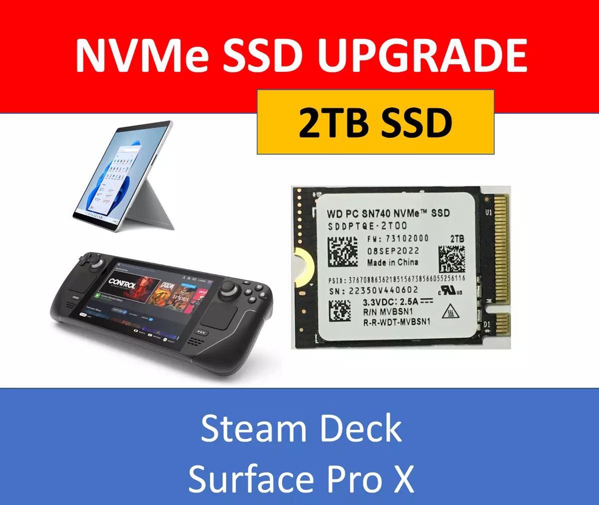 WD 2TB M.2 2230 SSD NVMe PCIe4x4 PC SN740 For Steam Deck ASUS ROG Flow X  Laptop