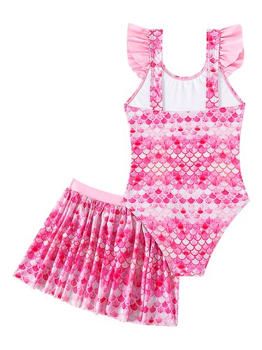 Girls Swimsuit Party Bathing Suit Open Back Costume Flying Sleeve Bodysuit Swim - Picture 7 of 17
