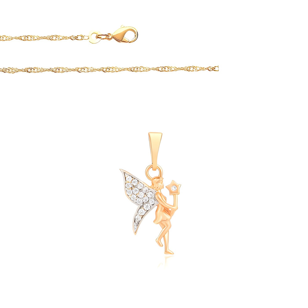 Pendentif fée en cristal pour fille, le cadeau d'anniversaire idéal en plaqué or jaune 45 cm