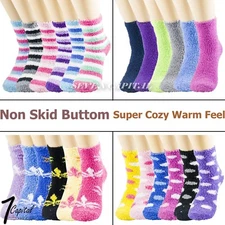 Lot 3-12 Pair Women Cozy Fuzzy Winter Soft Warm Non Skip Slipper Crew Socks 9-11
