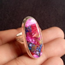 Pink Oyster Turquoise Statement Ring: Handmade 925 Sterling Silver Jewelry