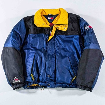 Vintage Tommy Hilfiger Outdoors Expedition Down Jacket L 90s Flag Puffer Blue