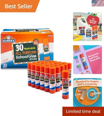 Washable All Purpose Glue Sticks - 30 Pack, Acid-Free & Quick-Drying for Crafts